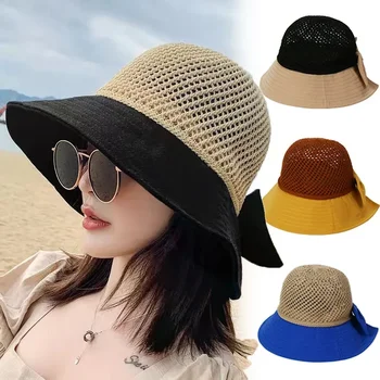 Foldable Wide Brim Floppy Girls Straw Hat Sun Hat Beach Women Summer Hat UV Protect Travel Cap Lady Cap Female Bucket Hat