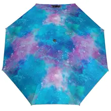 Purple Galaxy Print 3 Fold Manual Umbrella Outer Space Carbon Fiber Frame Umbrella Windproof Portable Umbrellas for Men Women