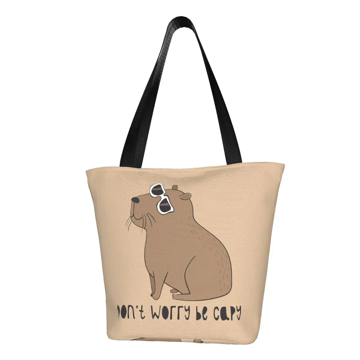 

Don't Worry Be Capy Cute Capybara Groceries Shopping Tote Bags Women Animal Canvas Shopper Shoulder Bag Large Capacity Handbag