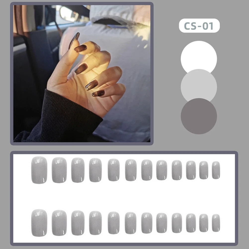 24 шт., серые накладные ногти, милый стиль, короткий абзац, маникюр, экономия времени, накладные ногти, накладные ногти, Готовые Ногти, кусок MH88