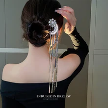 Silver Color Vintage Pearl Flower Tassel Hairpin for Girls Zinc Alloy Material Hair Fork y2k Accessories Bride Tiara Jewelry