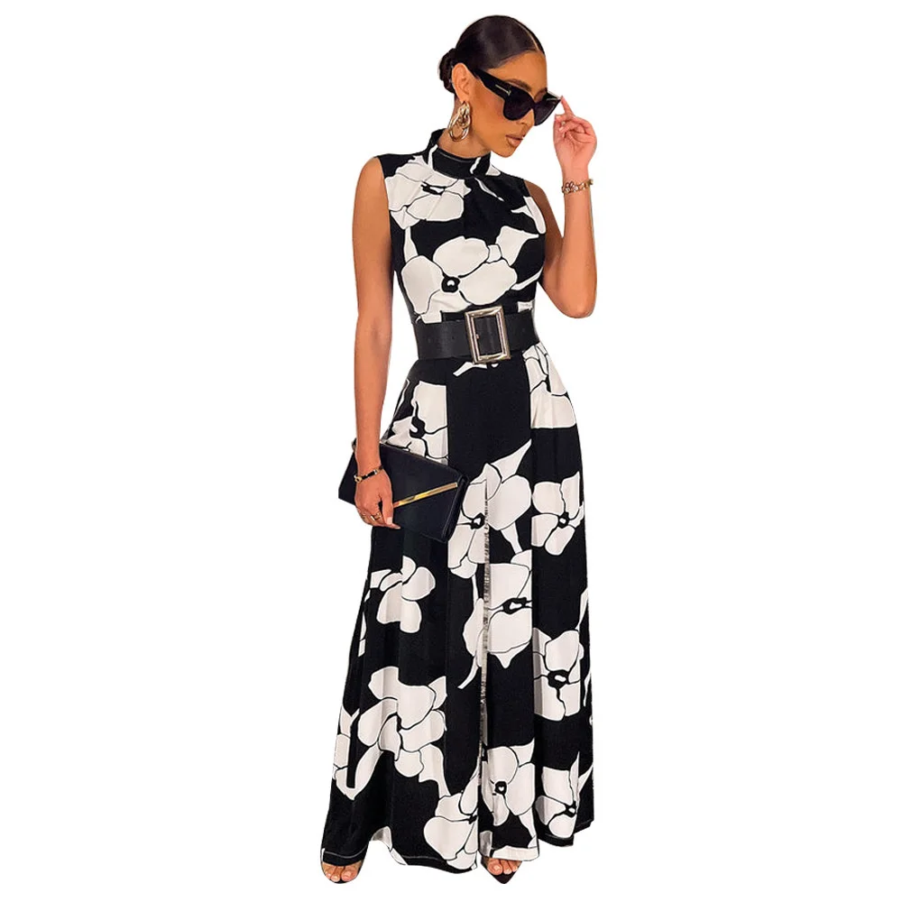 Designer Jumpsuit Black Floral Print Stand Collar Sleeveless Wide Leg Pants Women Fashion Streetwear Loose Casual Summer Romper
Designer Jumpsuit Black Floral Print Stand Collar Sleeveless Wide Leg Pants Women Fashion Streetwear Loose Casual Summer Romper