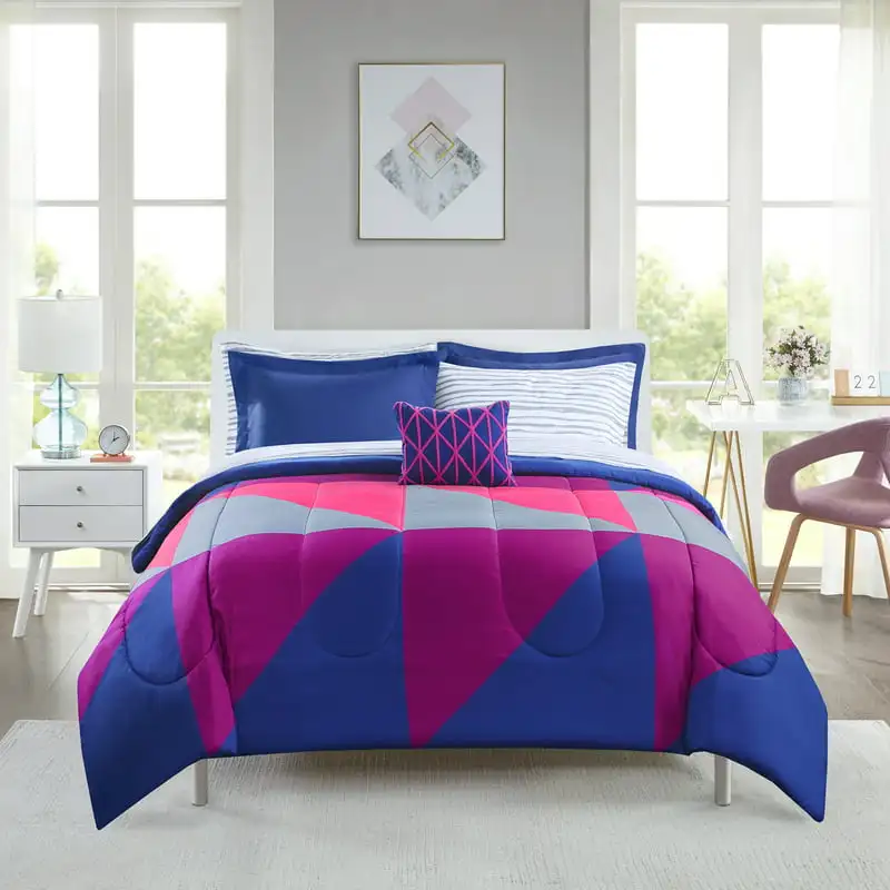 Purple and Blue Geometric 8 Piece Bed in a Bag Comforter Set with Sheets, King Shrinkage and Fade Resistant Easy Care
Purple and Blue Geometric 8 Piece Bed in a Bag Comforter Set with Sheets, King Shrinkage and Fade Resistant Easy Care