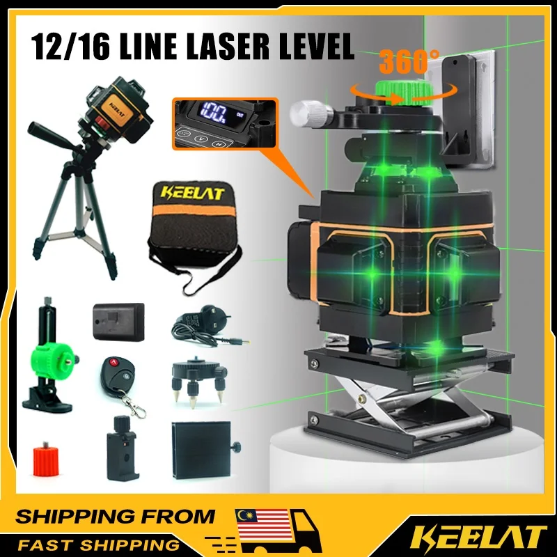 KEELAT 3D 12/16 Line Green Making Laser Level Battery Cross Self-Leveling 360° Rotary Adjustable Auto Measuring Tool Set
KEELAT 3D 12/16 Line Green Making Laser Level Battery Cross Self-Leveling 360° Rotary Adjustable Auto Measuring Tool Set