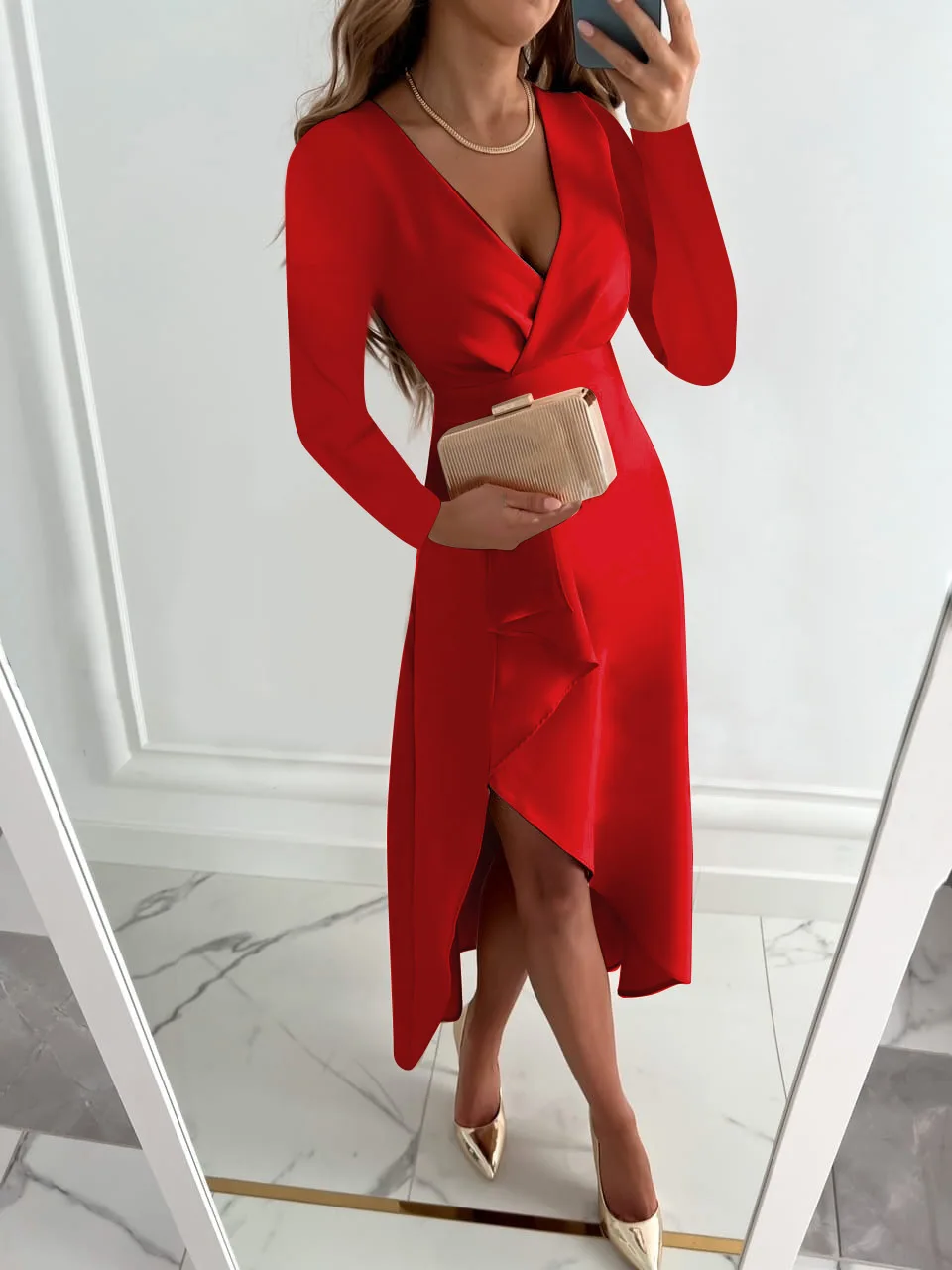 Party Dress 2022 Women's Fashion Sexy Solid Color Deep V-Neck Long Sleeve Irregular High Waist Dress Women's Elegant Dress Femme
Party Dress 2022 Women's Fashion Sexy Solid Color Deep V-Neck Long Sleeve Irregular High Waist Dress Women's Elegant Dress Femme