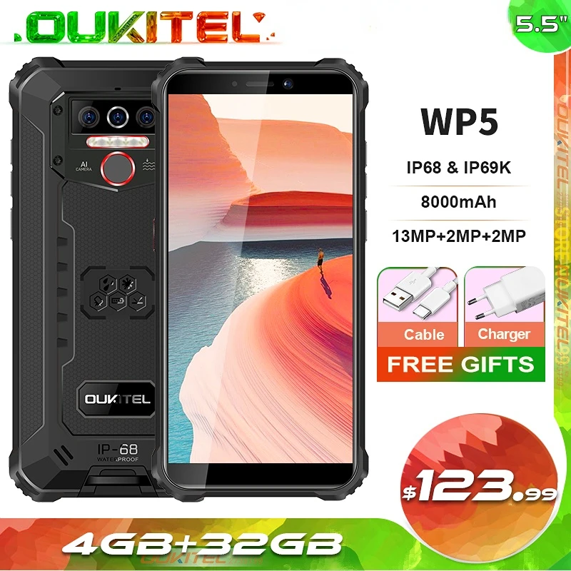 OUKITEL WP5 водонепроницаемый смартфон с четырёхъядерным процессором MT6761, ОЗУ 4 Гб, ПЗУ 32 ГБ, Android 9,0, 8000 мАч
OUKITEL WP5 водонепроницаемый смартфон с четырёхъядерным процессором MT6761, ОЗУ 4 Гб, ПЗУ 32 ГБ, Android 9,0, 8000 мАч