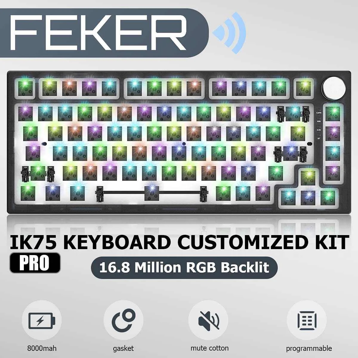 3 Mode FEKER IK75 Pro 75% Mechanical Keyboard DIY Kit Hot Swap Wireless RGB Dial Knob Keyboard 8000mah Battery 2.4G+BT5.0+Wired
3 Mode FEKER IK75 Pro 75% Mechanical Keyboard DIY Kit Hot Swap Wireless RGB Dial Knob Keyboard 8000mah Battery 2.4G+BT5.0+Wired