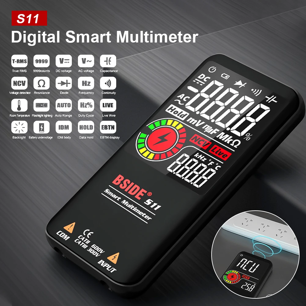 Universal S11 Digital Smart Multimeter LCD Display 9999 Digital DC AC Voltage Capacitor Ohm Diode NCV Hz Tester DMM Multimeter
Universal S11 Digital Smart Multimeter LCD Display 9999 Digital DC AC Voltage Capacitor Ohm Diode NCV Hz Tester DMM Multimeter