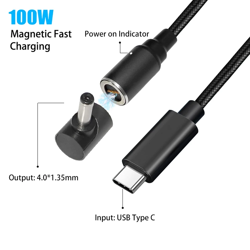100W Magnetic USB C Type C Cable USB Type C to 4.0x1.35mm Laptop Power Adapter Connector for Asus Zenbook UX21A UX31A UX32A
100W Magnetic USB C Type C Cable USB Type C to 4.0x1.35mm Laptop Power Adapter Connector for Asus Zenbook UX21A UX31A UX32A