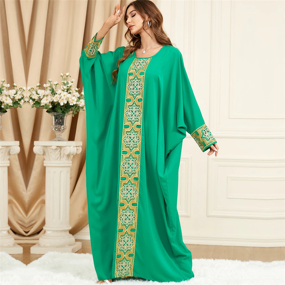 

Abaya Embroidered Kaftan Eid Ramadan Muslim Women Batwing Sleeve Loose Maxi Dress Africa Dashiki Moroccan Caftan Dubai Robe Gown