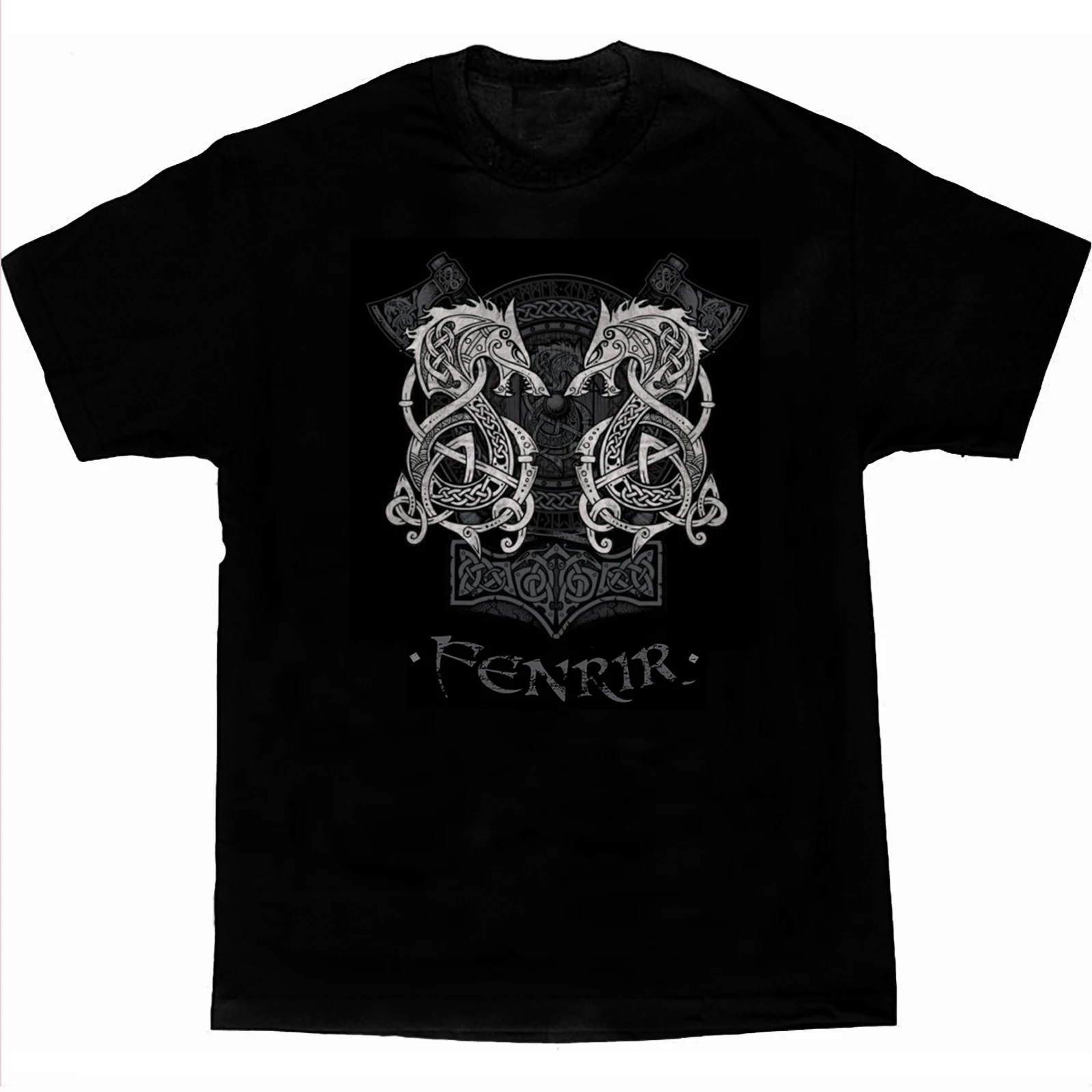Fenrir Wolf Thor Hammer Mjölnir Viking Rune Norse Mythology Tattoo T-Shirt 100% Cotton Short Sleeve O-Neck Casual Mens T-shirt
Fenrir Wolf Thor Hammer Mjölnir Viking Rune Norse Mythology Tattoo T-Shirt 100% Cotton Short Sleeve O-Neck Casual Mens T-shirt