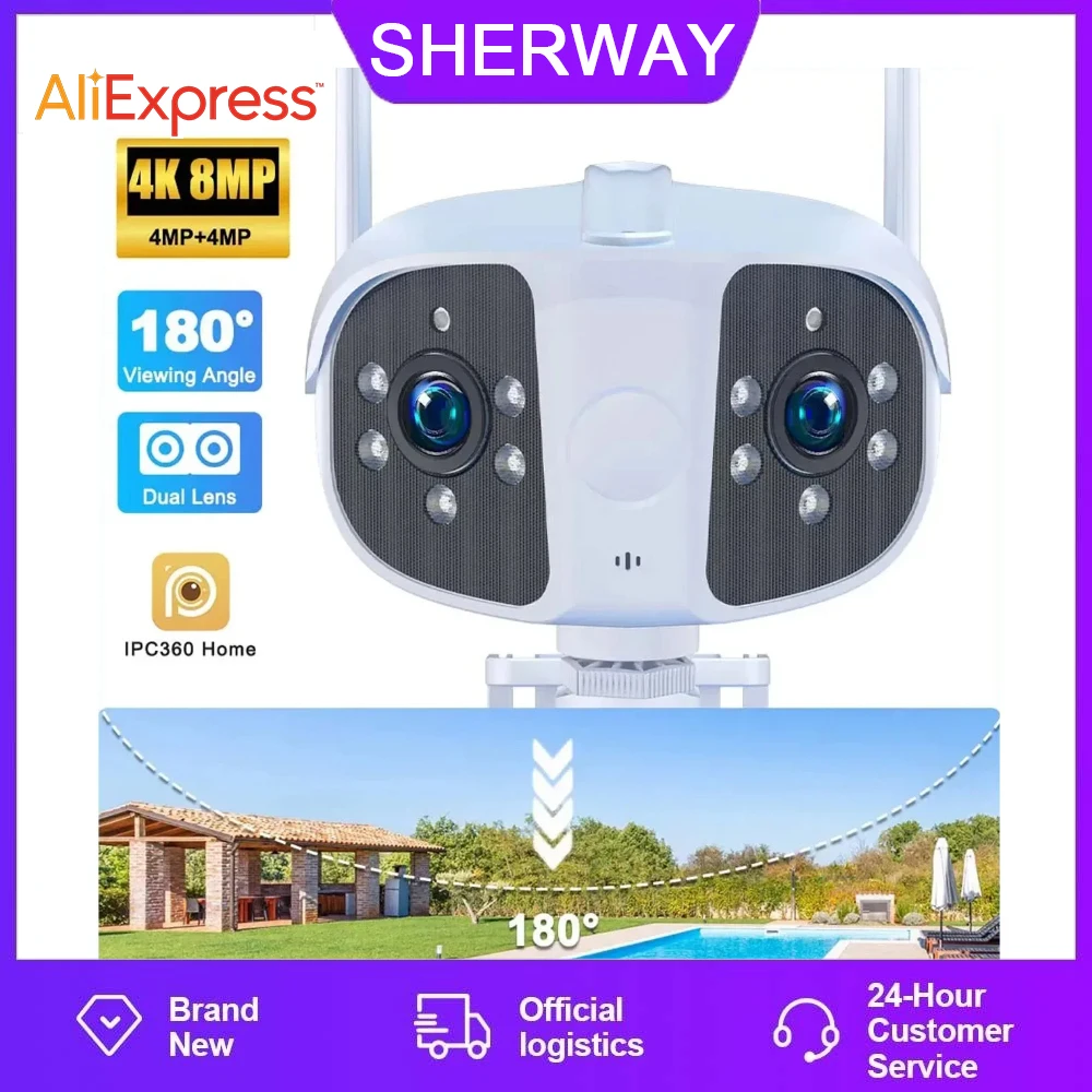 

Наружная купольная IP-камера SHERWAY 4K 8 Мп с двумя объективами и углом обзора 180 °