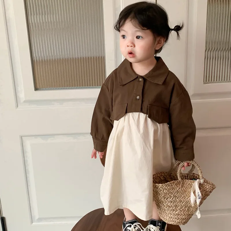 Girl Fashion Turn-down Collar Patchwork Dress Children Loose Straight Fake Two Piece Dresses Children Vintage Cotton Dresses
Girl Fashion Turn-down Collar Patchwork Dress Children Loose Straight Fake Two Piece Dresses Children Vintage Cotton Dresses