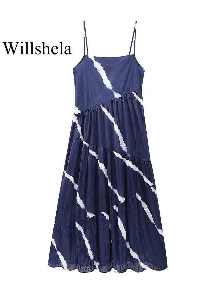 Willshela Women Fashion Tie Dye Pleated Backless Midi Dress Vintage Thin Straps Square Collar Female Chic Lady Dresses
Willshela Women Fashion Tie Dye Pleated Backless Midi Dress Vintage Thin Straps Square Collar Female Chic Lady Dresses