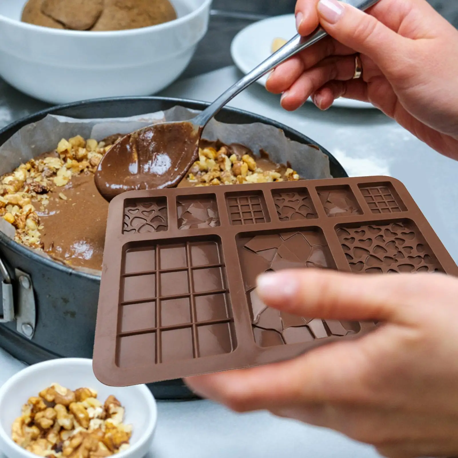 

9-Cavity Chocolate Silicone Mould DIY Cake Fondant Candy Waffle Dessert Mold Ice Cube Manual Baking Accessories Kitchen Tool