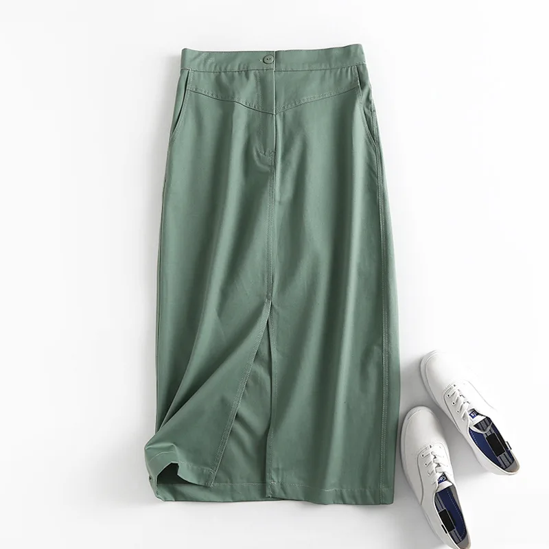 C Women Elegant Chic Mid Calf Skirts Zipper Office Ladies Green Cotton Midi Skirt Faldas Mujer Vintage
C Women Elegant Chic Mid Calf Skirts Zipper Office Ladies Green Cotton Midi Skirt Faldas Mujer Vintage
