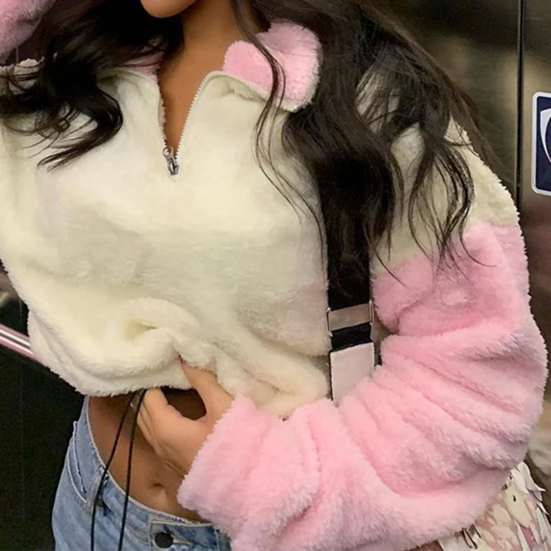 y2k Crop Top Women Fashion Winter Fleece Harajuku Kawaii Pink Casual Zip Drawstring Contrast Color Sweatshirt Female Pullover
y2k Crop Top Women Fashion Winter Fleece Harajuku Kawaii Pink Casual Zip Drawstring Contrast Color Sweatshirt Female Pullover