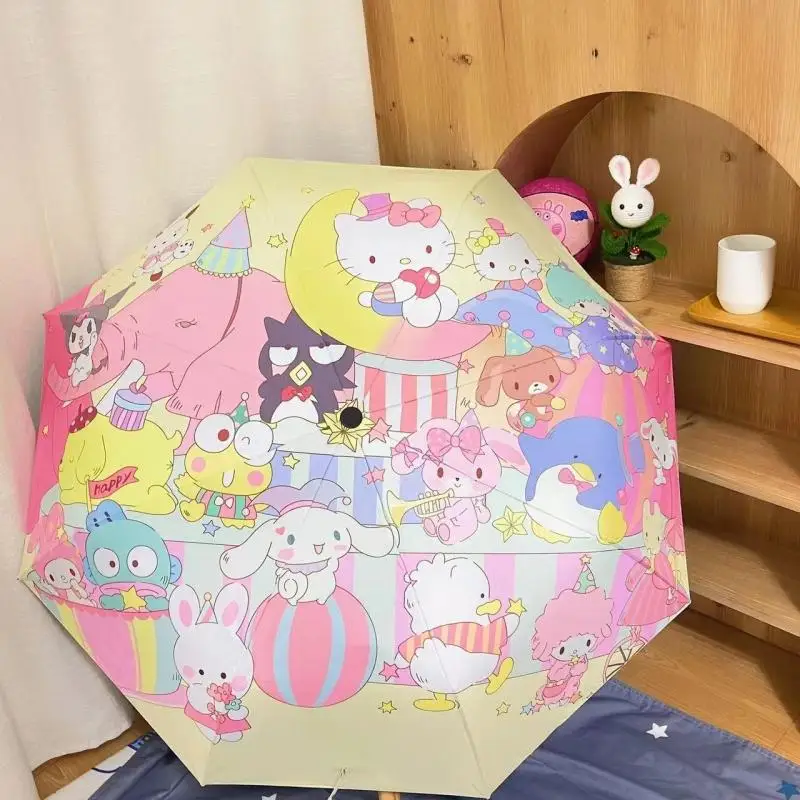 

Anime Hello Kitty Automatic Umbrella 8 Bones Kawaii Kuromi My Melody Cinnamoroll Folding Uv Parasol Windproof Rain Sunshade Gift