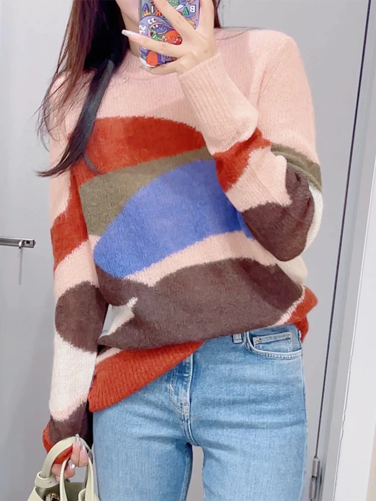 2022 Autumn/Winter O-Neck Casual Loose Mohair Blend Print Women Sweater Fashion Knitted Pullovers High Quality Tops for Girls
2022 Autumn/Winter O-Neck Casual Loose Mohair Blend Print Women Sweater Fashion Knitted Pullovers High Quality Tops for Girls