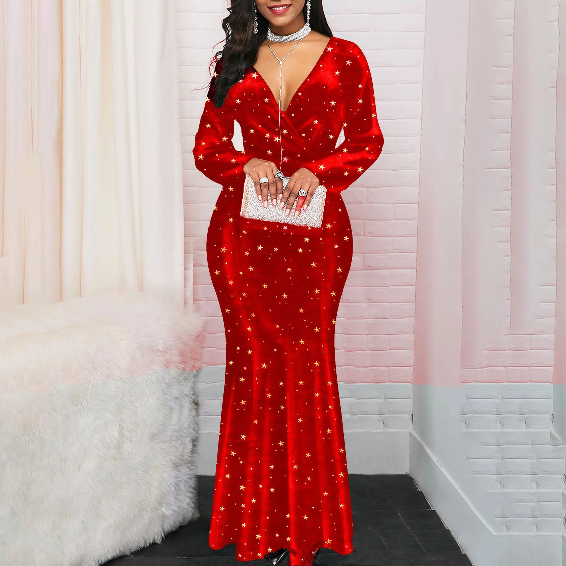 Plus Size African Maxi Dress for Women Elegant Wedding Evening Party Dress Sexy V-Neck Ruffles Slim Bodycon Mermaid Dress
Plus Size African Maxi Dress for Women Elegant Wedding Evening Party Dress Sexy V-Neck Ruffles Slim Bodycon Mermaid Dress