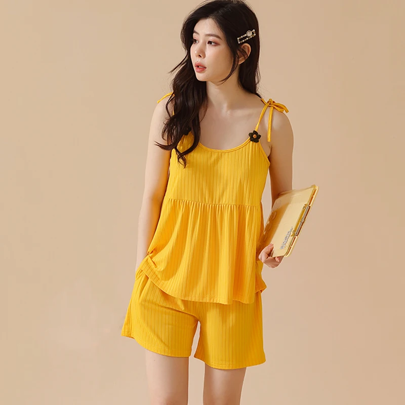 Women's Two Piece Loungewear Pajama Set Sweet Loose Fit Camisole With Short Summer Casual Nightwear
Women's Two Piece Loungewear Pajama Set Sweet Loose Fit Camisole With Short Summer Casual Nightwear