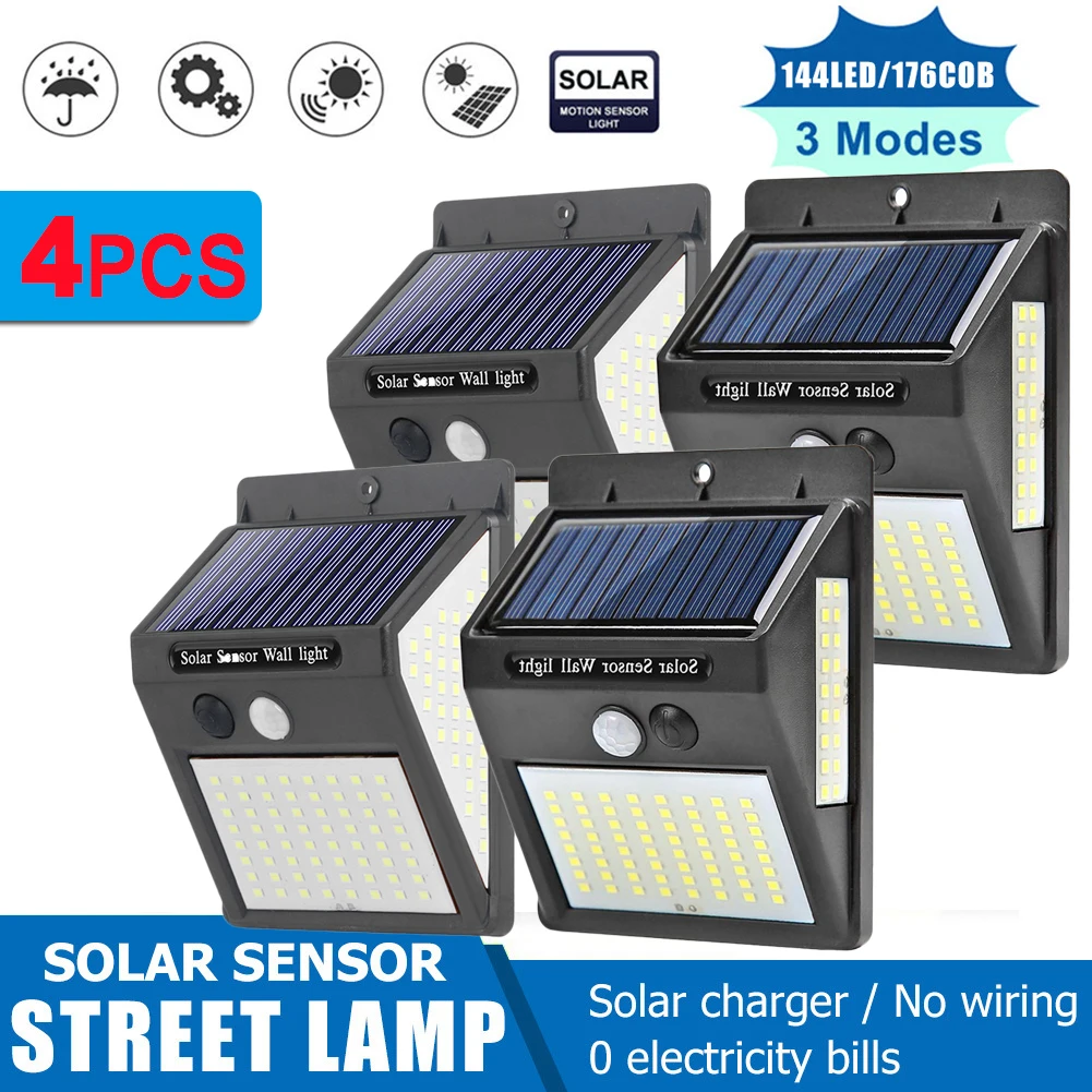 4pcs 144 LED Solar Light Outdoor Solar Lamp PIR Motion Sensor Light Waterproof Solar Powered Sunlight Garden Focos Decoration
4pcs 144 LED Solar Light Outdoor Solar Lamp PIR Motion Sensor Light Waterproof Solar Powered Sunlight Garden Focos Decoration