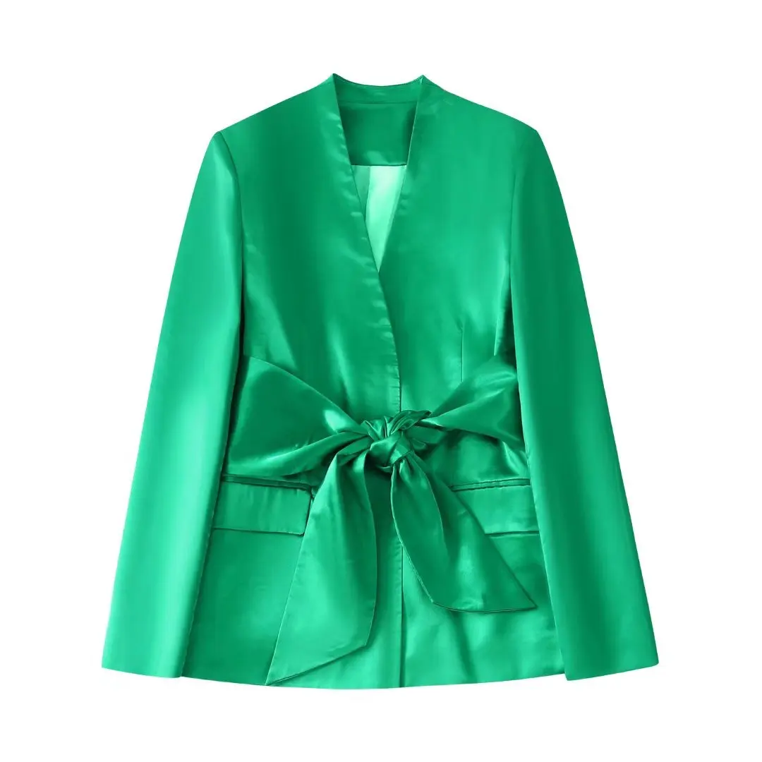2022 Women Fashion Bowknot Long Sleeve Flap Pockets Satin Blazer Coat Vintage Female Outerwear Chic Veste
2022 Women Fashion Bowknot Long Sleeve Flap Pockets Satin Blazer Coat Vintage Female Outerwear Chic Veste