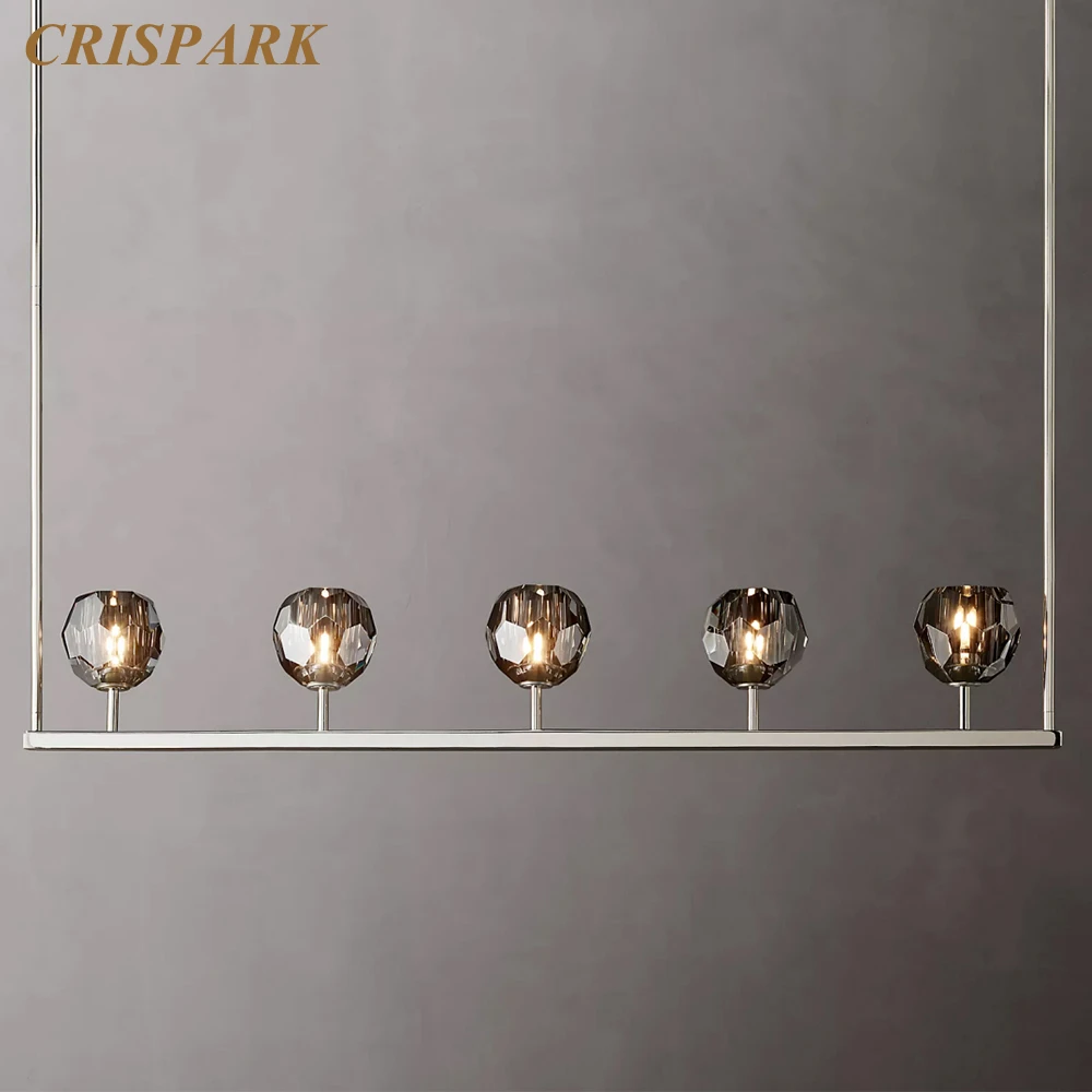 Boule De Cristal Smoke Linear Chandelier LED Cut Crystal Ceiling Lamp Modern Nickel Horizontal Lustre Light for Dining Room
Boule De Cristal Smoke Linear Chandelier LED Cut Crystal Ceiling Lamp Modern Nickel Horizontal Lustre Light for Dining Room