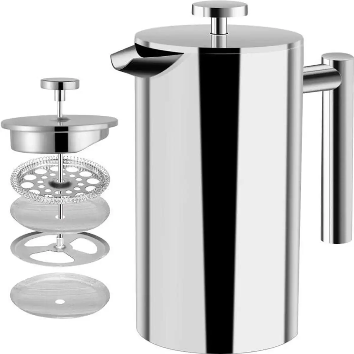 French Press Coffee Maker Stainless Steel,34oz Double-Wall Metal Insulated Coffee Press &Tea Brewer Easy Clean,with 4 Level Filt
French Press Coffee Maker Stainless Steel,34oz Double-Wall Metal Insulated Coffee Press &Tea Brewer Easy Clean,with 4 Level Filt