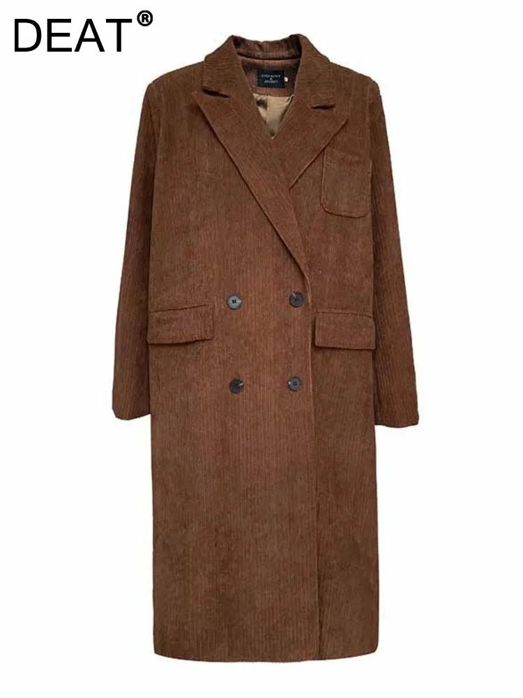 

Женское шерстяное пальто DEAT, свободное двубортное пальто с отложным воротником и длинным рукавом, однотонное пальто, новинка зимы 2023, 17A5453