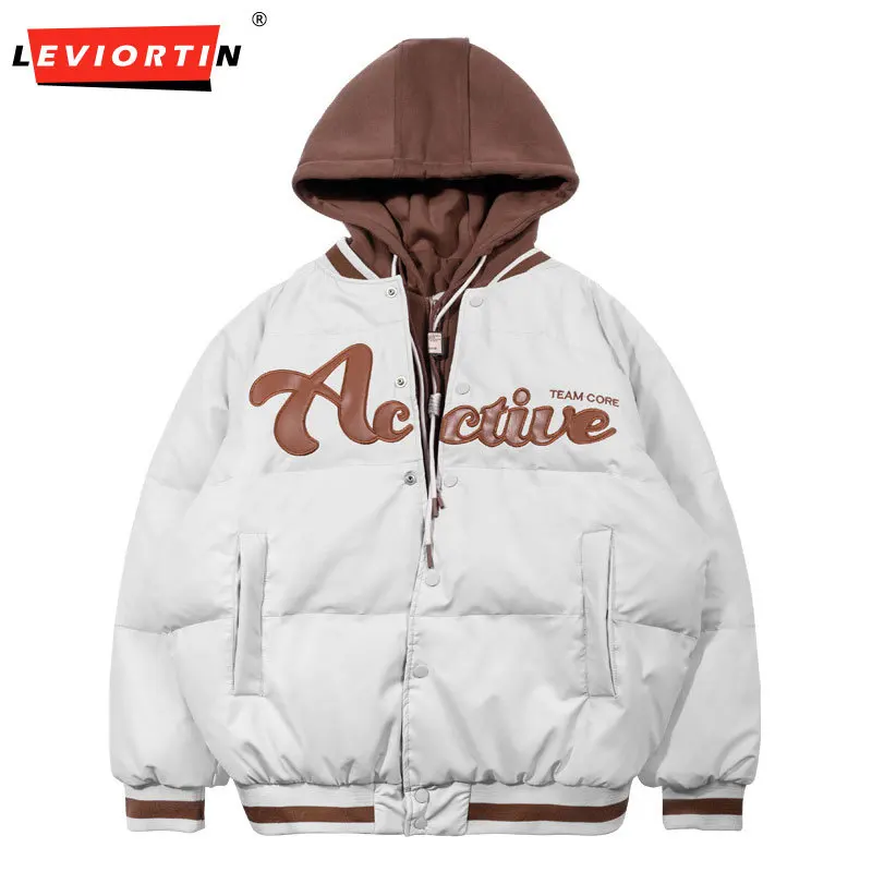 Mens White Duck Down Hooded Jacket High Street Letter Embroidery Snap Button Pu Patchwork Leather Baseball Thicken Warm Jacket
Mens White Duck Down Hooded Jacket High Street Letter Embroidery Snap Button Pu Patchwork Leather Baseball Thicken Warm Jacket