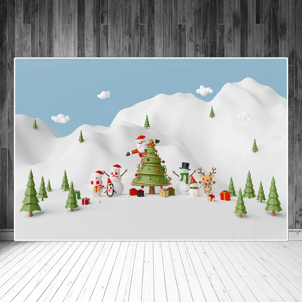 

Christmas Father Deer Tree Gift Snowman Scenery Photography Backgrounds Custom Baby Home Party Decoration Photo Booth Backdrops