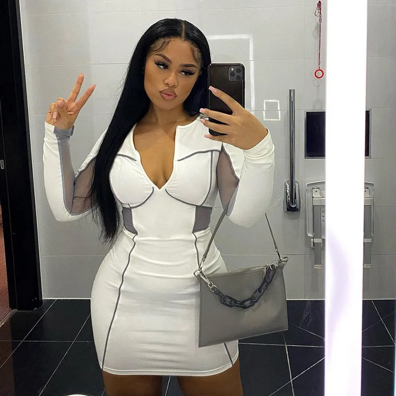 WJFZQM Women V Neck Long Sleeve Bodycon Dress Ladies Club Short Dress Mesh Patchwork White Sexy Mini Party Dresses 2022 Spring
WJFZQM Women V Neck Long Sleeve Bodycon Dress Ladies Club Short Dress Mesh Patchwork White Sexy Mini Party Dresses 2022 Spring