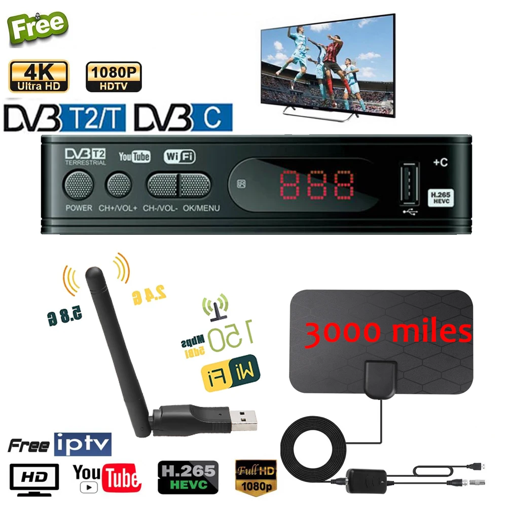 DVB-T2 TV Box Digital TV Antenna Aerial Amplified WIFI Receiver HD iptv 4K 8K TV Tuner 1080P For Car Antenna RV indoor smart tv
DVB-T2 TV Box Digital TV Antenna Aerial Amplified WIFI Receiver HD iptv 4K 8K TV Tuner 1080P For Car Antenna RV indoor smart tv