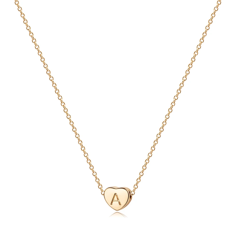 

KMOKN Fashion Tiny Heart Dainty Initial Necklace Gold Silver Color Letter Name Choker Necklace For Women Pendant Jewelry Gift