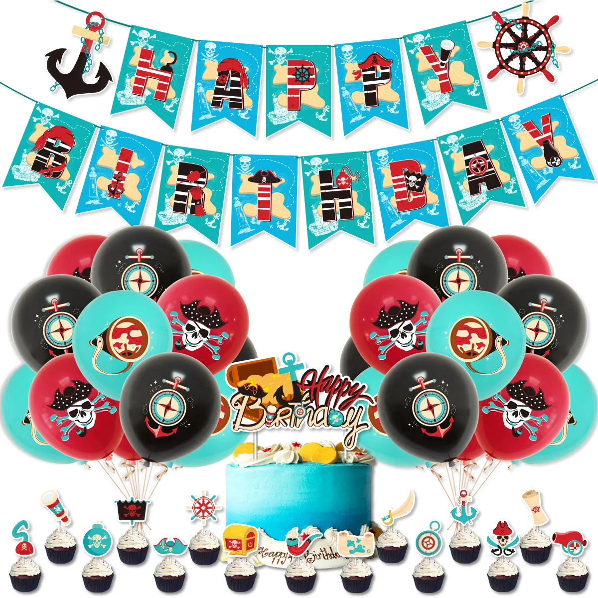

Тема пирата Фотофон пиратские сокровища с днем рождения воздушные шары баннер торт Топпер для детей день рождения Вечеринка фотодекор