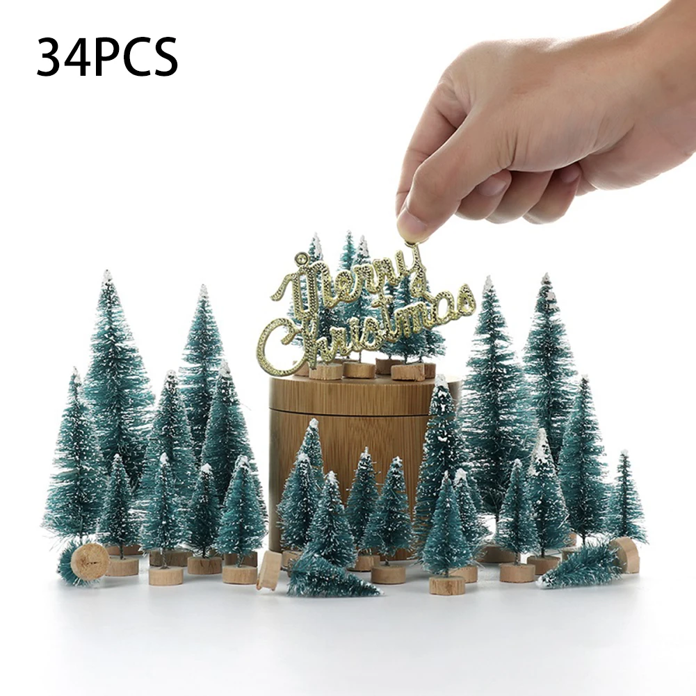 34Pcs Mini Artificial Christmas Tree Decor Frosted Sisal With Wood Base Craft Pine Tree Home Office Desktop Xmas Decorations
34Pcs Mini Artificial Christmas Tree Decor Frosted Sisal With Wood Base Craft Pine Tree Home Office Desktop Xmas Decorations