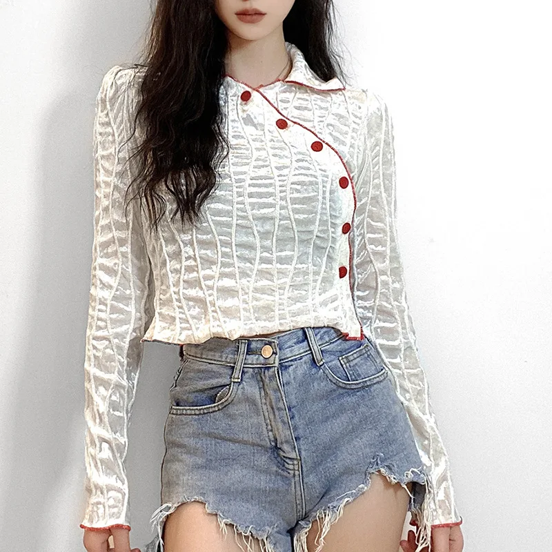 2021 Autumn Women White Chinese Style T-shirt Fashion Long Sleeve Single-breasted Top Solid Color Slim All-match Ladies Clothing
2021 Autumn Women White Chinese Style T-shirt Fashion Long Sleeve Single-breasted Top Solid Color Slim All-match Ladies Clothing