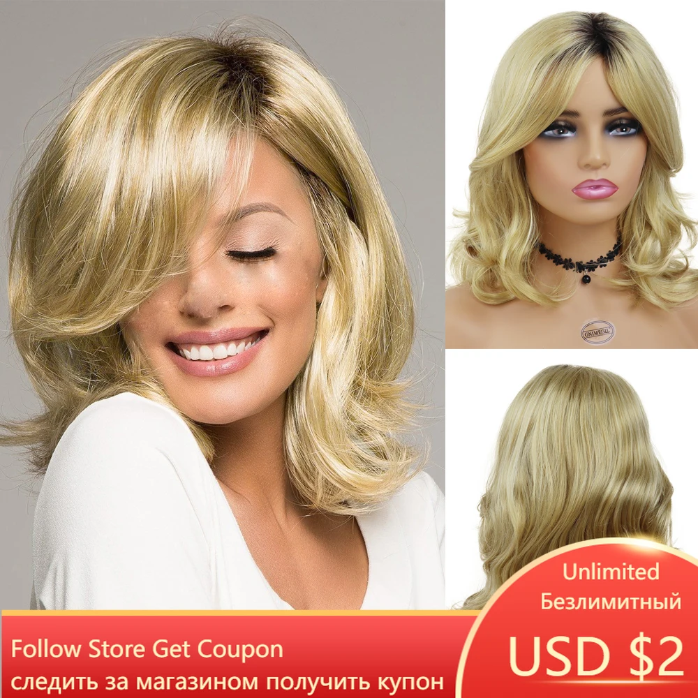 

GNIMEGIL Blonde Wig with Bangs Synthetic Long Curly Hair Wavy Wigs for Women Natural Hairstyle Attractive Ombre Blond Wig Woman
