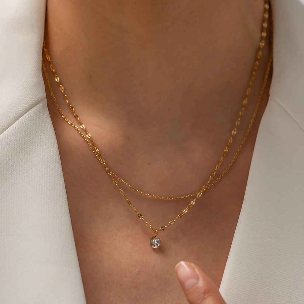 18K Double-layer Chain Pendant Necklace For Women Personality Inlaid Zircon Pendant Necklace Ladies Stainless Steel Necklace
18K Double-layer Chain Pendant Necklace For Women Personality Inlaid Zircon Pendant Necklace Ladies Stainless Steel Necklace