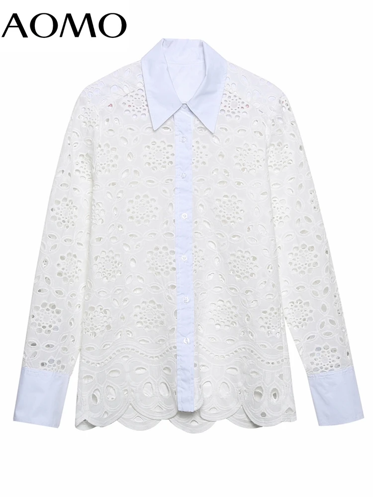 Женская ажурная романтичная блузка AOMO с вышивкой, шикарная женская рубашка с длинным рукавом, топы 6H66A, 2022 
Женская ажурная романтичная блузка AOMO с вышивкой, шикарная женская рубашка с длинным рукавом, топы 6H66A, 2022