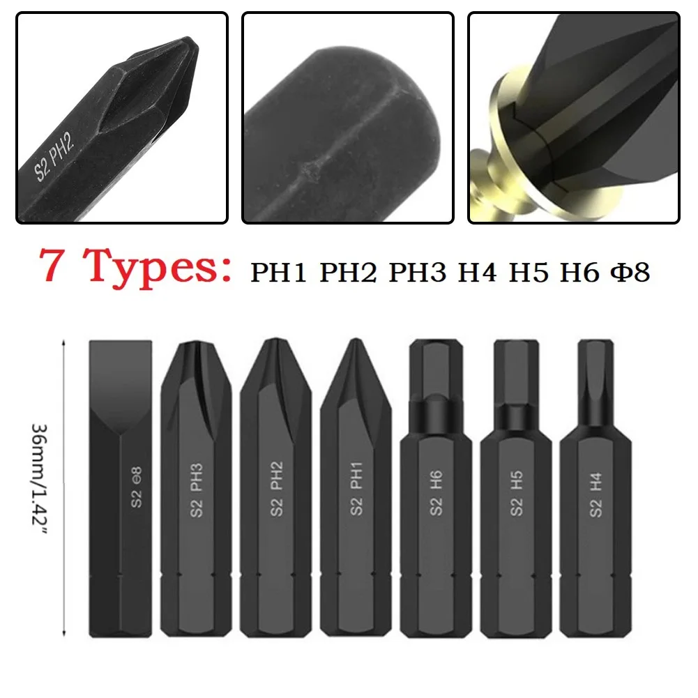 7Pcs Screwdriver Bit Set Repair Tools 36mm S2 Hex Shank Impact Electric Cross Screwdriver Bits PH1/PH2/PH3/H4/H5/H6/Φ8 Hand Tool
7Pcs Screwdriver Bit Set Repair Tools 36mm S2 Hex Shank Impact Electric Cross Screwdriver Bits PH1/PH2/PH3/H4/H5/H6/Φ8 Hand Tool