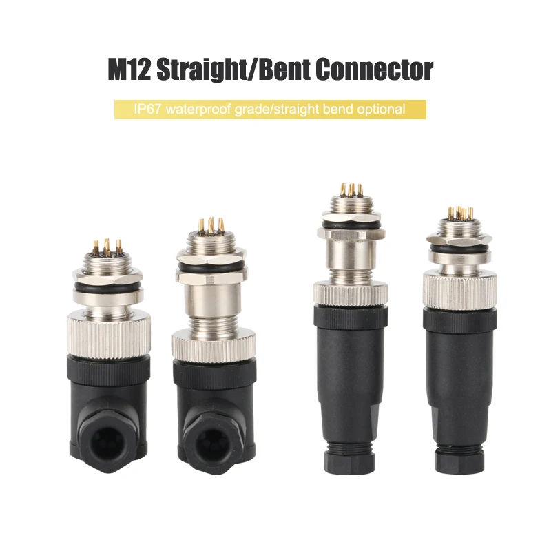 

1pc M12 Waterproof Aviation Plug Socket IP67 4 5 8 Pin Sensor Connector Industrial Grade 4-6MM Elbow Straight PG7 Plug