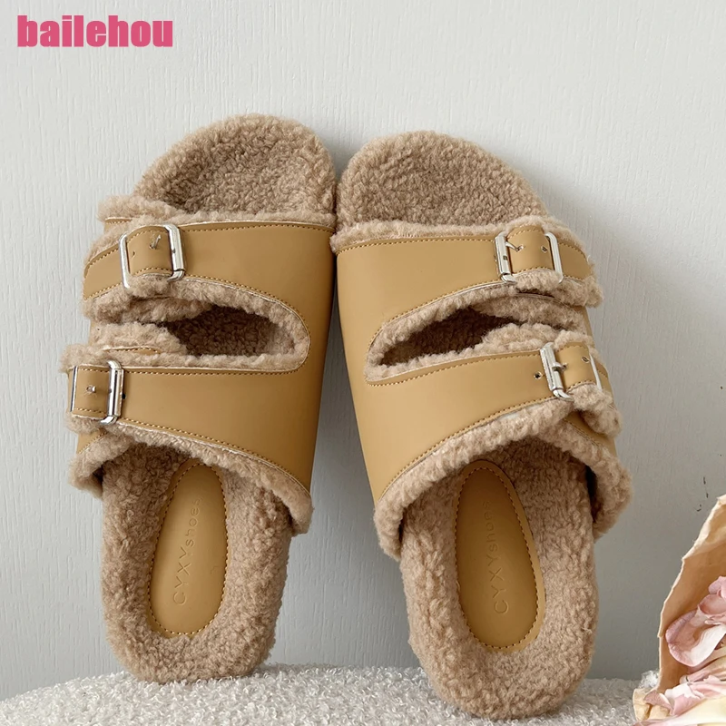 Женские меховые шлепанцы, повседневные теплые шлепанцы с круглым носком, Сланцы на плоской подошве, зимняя обувь, 2023 
Женские меховые шлепанцы, повседневные теплые шлепанцы с круглым носком, Сланцы на плоской подошве, зимняя обувь, 2023
