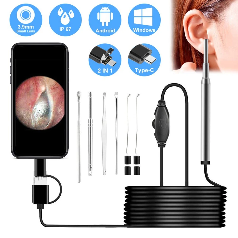 3.9mm Otoscope Digital Medico 3 in 1 Usb Ent Cleaning Endoscope 720P Mini Ear Scope Camera for Type c Android Phone PC Windows
3.9mm Otoscope Digital Medico 3 in 1 Usb Ent Cleaning Endoscope 720P Mini Ear Scope Camera for Type c Android Phone PC Windows