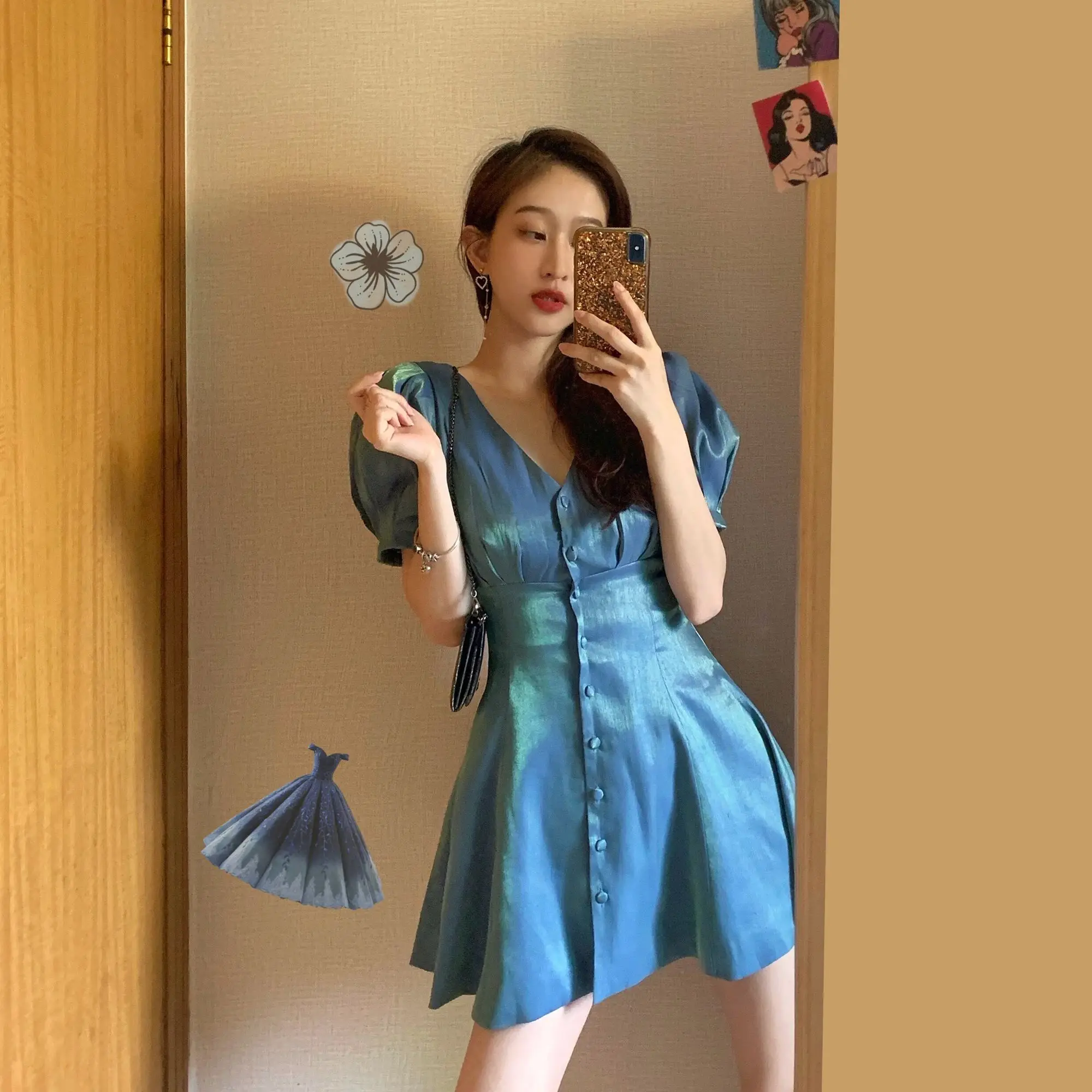French minority blue bubble sleeve acetic acid satin dress for women 2023 new spring waistband shows thin v-neck temperament
French minority blue bubble sleeve acetic acid satin dress for women 2023 new spring waistband shows thin v-neck temperament