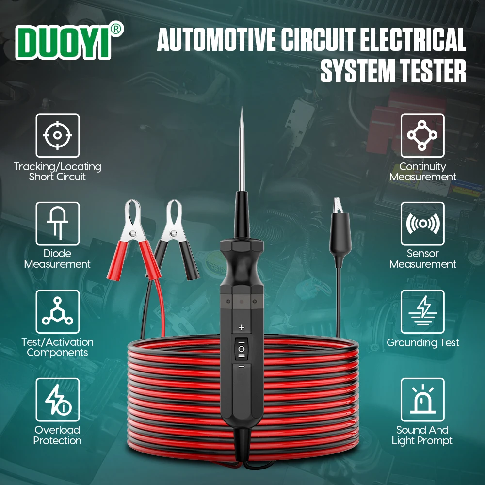 DY18 Car Circuit Tester Power Probe 12V24V Electrical Current Track Locate Short Circuits Diagnostic Tester Tool PK AUTOOL
DY18 Car Circuit Tester Power Probe 12V24V Electrical Current Track Locate Short Circuits Diagnostic Tester Tool PK AUTOOL