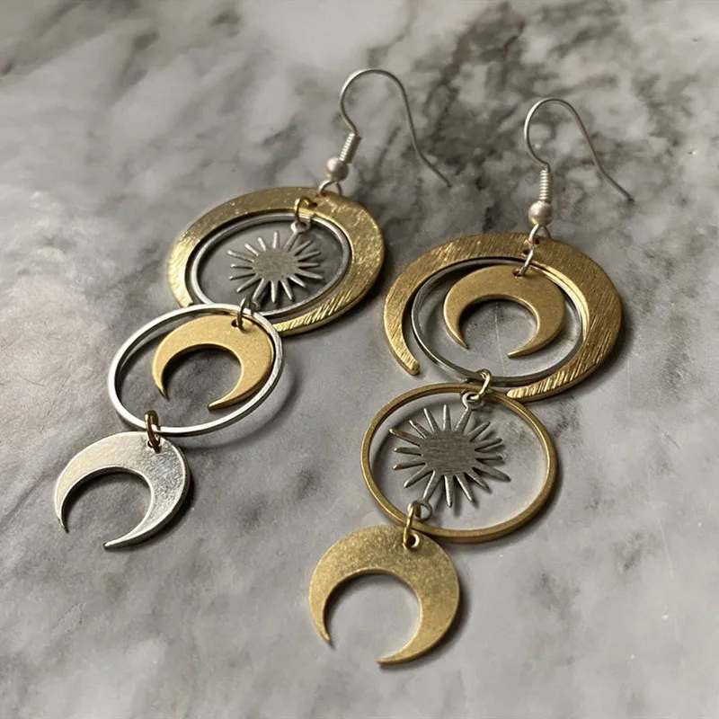 Mixed Metal, Gold-plated, Silver-plated, Sun and Moon Moon Phase Earrings, Boho Witch Jewelry, Stylish Ladies Gifts
Mixed Metal, Gold-plated, Silver-plated, Sun and Moon Moon Phase Earrings, Boho Witch Jewelry, Stylish Ladies Gifts