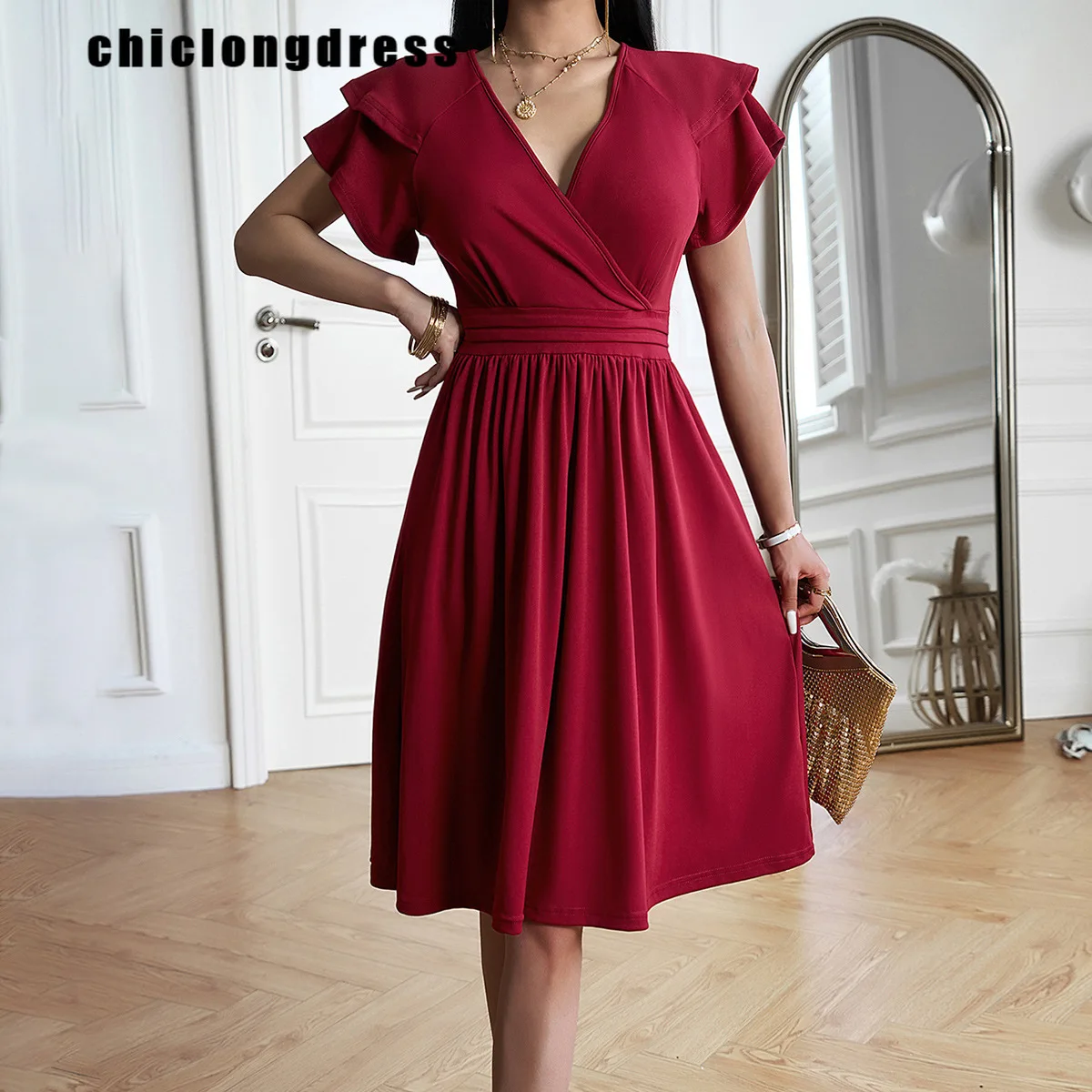 Spring Summer Fashiona Solid A-line Dress Women Casual V-neck Ruffled Short Sleeved High Waisted A-line Dress Women
Spring Summer Fashiona Solid A-line Dress Women Casual V-neck Ruffled Short Sleeved High Waisted A-line Dress Women