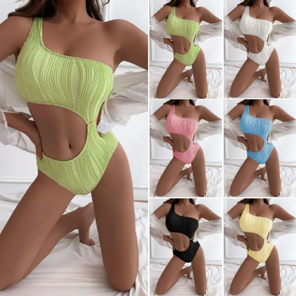 Women Monokini Solid Color Striped One Shoulder Hollow Out Backless Swimming Slim Fit High Waist Lady Swimwear Water Sports Clot
Women Monokini Solid Color Striped One Shoulder Hollow Out Backless Swimming Slim Fit High Waist Lady Swimwear Water Sports Clot